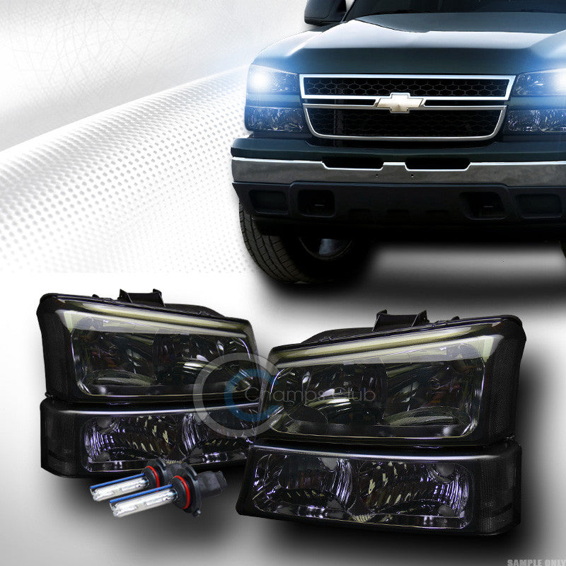 10000K HID XENON+SMOKE HEAD LIGHTS+BUMPER SIGNAL LAMPS DY 03-07 CHEVY SILVERADO