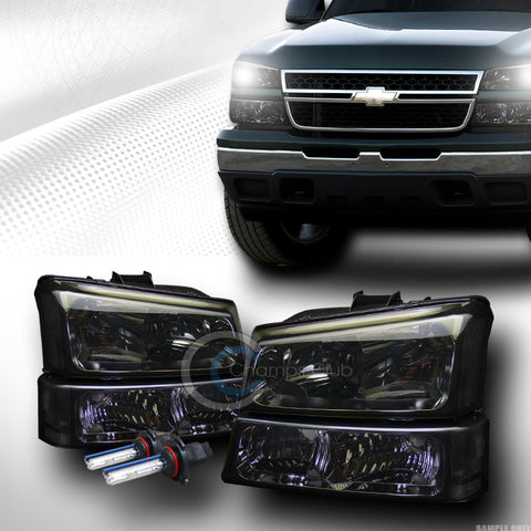 6000K HID XENON+SMOKE HEAD LIGHTS+BUMPER SIGNAL LAMP DY 4P 03-07 CHEVY SILVERADO