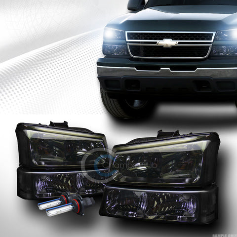 8000K HID XENON+SMOKE HEAD LIGHTS+BUMPER SIGNAL LAMP DY 4P 03-07 CHEVY SILVERADO
