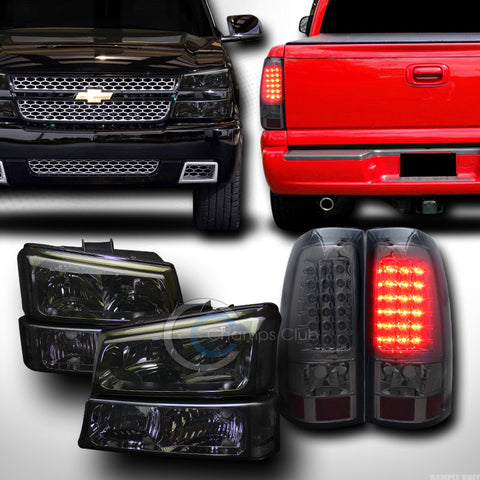 SMOKE HEAD LIGHTS+BUMPER SIGNAL DY+LED REAR TAIL BRAKE JY 03-07 CHEVY SILVERADO