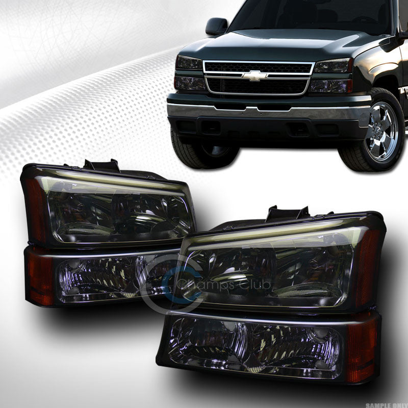 CRYSTAL SMOKE HEAD LIGHTS LAMPS W/BUMPER SIGNAL AMBER DY 03-06 CHEVY SILVERADO