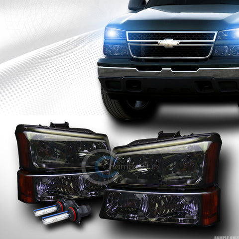 10000K HID XENON SMOKE HEAD LIGHTS+BUMPER SIGNAL AMBER 03-06/07 CHEVY SILVERADO