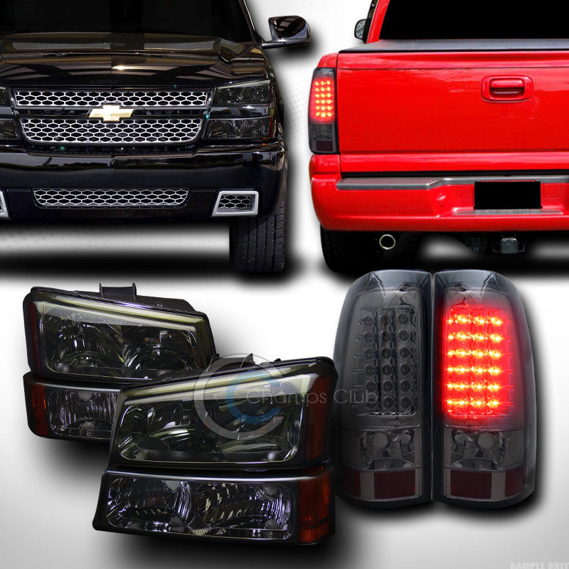 SMOKE HEAD LIGHTS+BUMPER SIGNAL AMBER DY+LED BRAKE TAIL JY 03-07 CHEVY SILVERADO