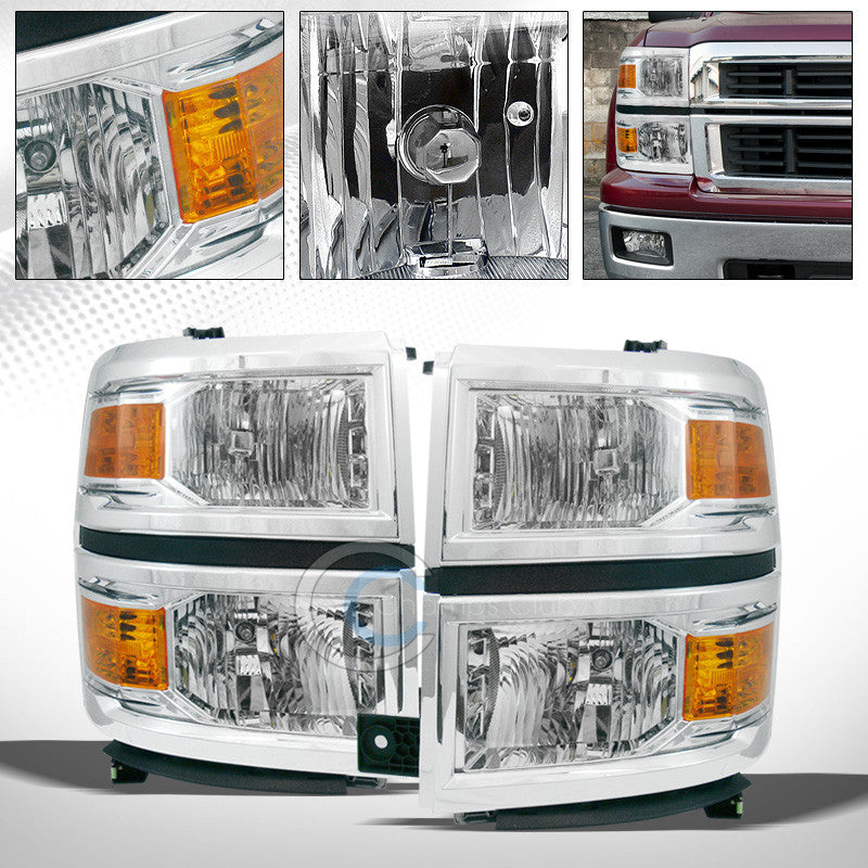 FACTORY CHROME CRYSTAL HEAD LIGHTS CORNER SIGNAL LAMPS A DY 14-15 SILVERADO 1500