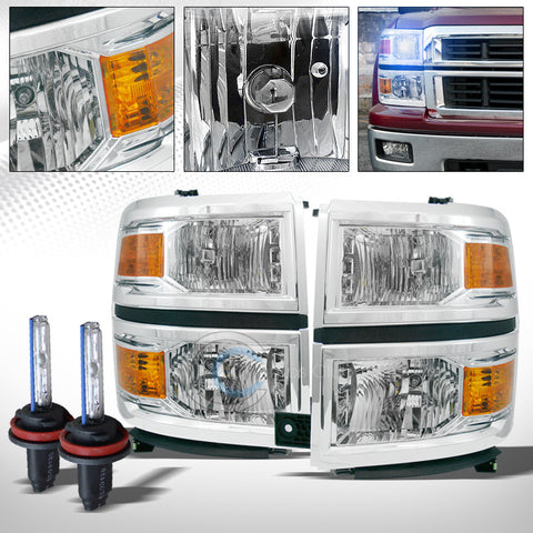 10000K HID XENON+CHROME HEAD LIGHTS SIGNAL LAMP AM DY 14-15 CHEVY SILVERADO 1500