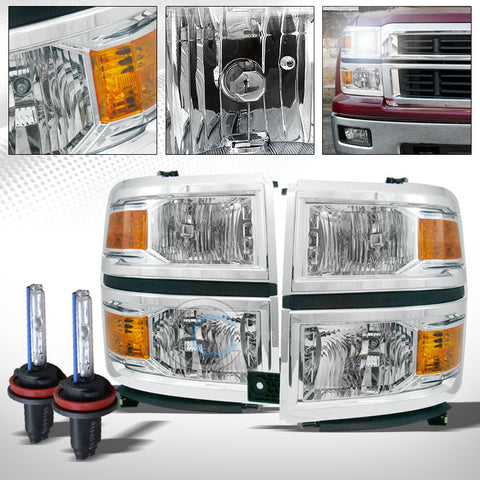6000K HID XENON+CHROME HEAD LIGHTS SIGNAL LAMP AM DY 14-15 CHEVY SILVERADO 1500