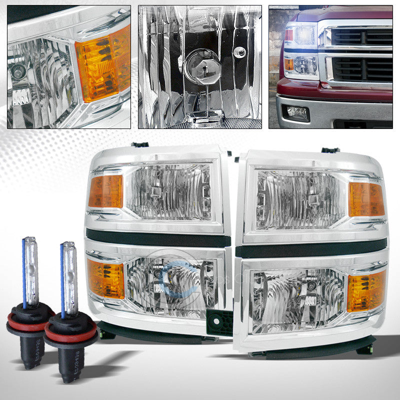 8000K HID XENON+CHROME HEAD LIGHTS SIGNAL LAMP AM DY 14-15 CHEVY SILVERADO 1500