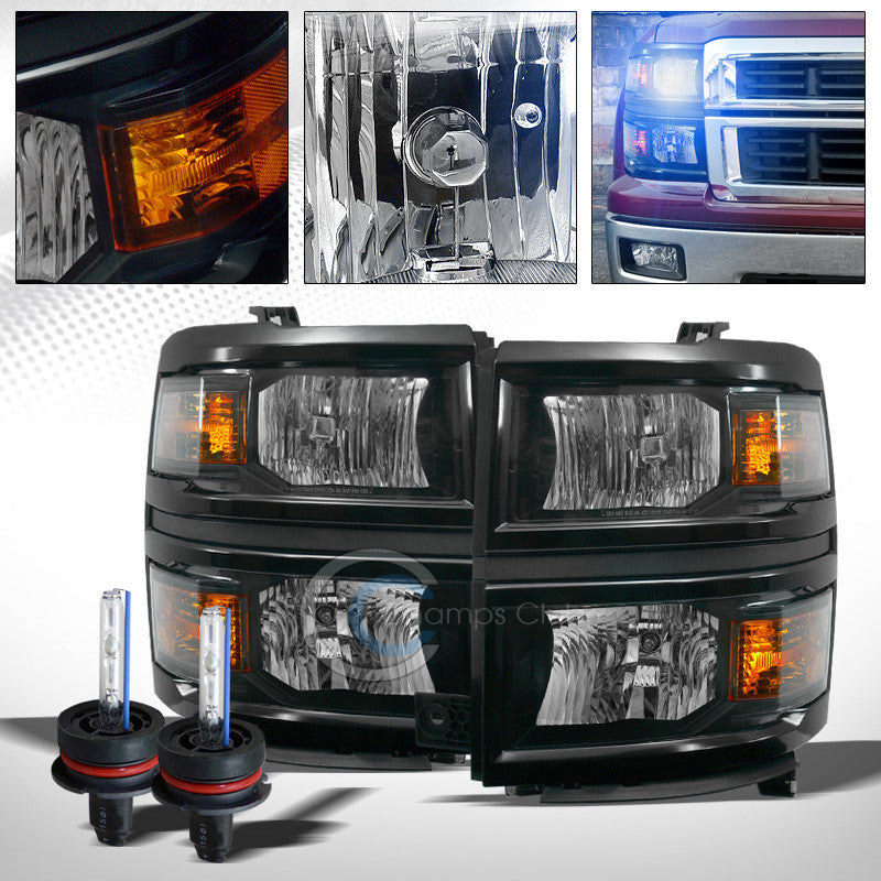 10000K HID XENON+BLK HEAD LIGHTS SIGNAL LAMP AMBER DY 14-15 CHEVY SILVERADO 1500