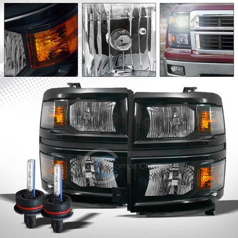 6000K HID XENON+BLK HEAD LIGHTS SIGNAL LAMPS AMBER DY 14-15 CHEVY SILVERADO 1500