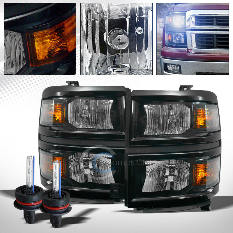 8000K HID XENON+BLK HEAD LIGHTS SIGNAL LAMPS AMBER DY 14-15 CHEVY SILVERADO 1500