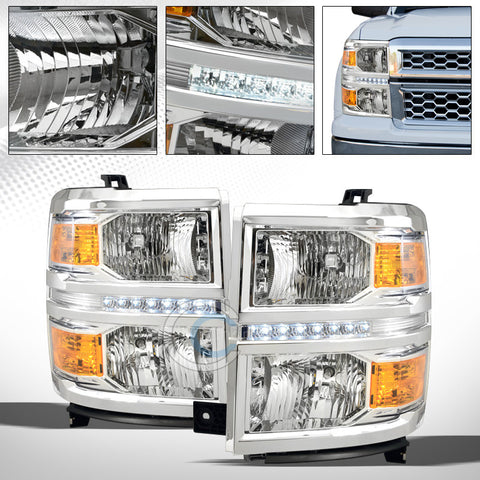 CHROME CRYSTAL LED HEAD LIGHTS SIGNAL LAMPS AMBER DY 14-15 CHEVY SILVERADO 1500