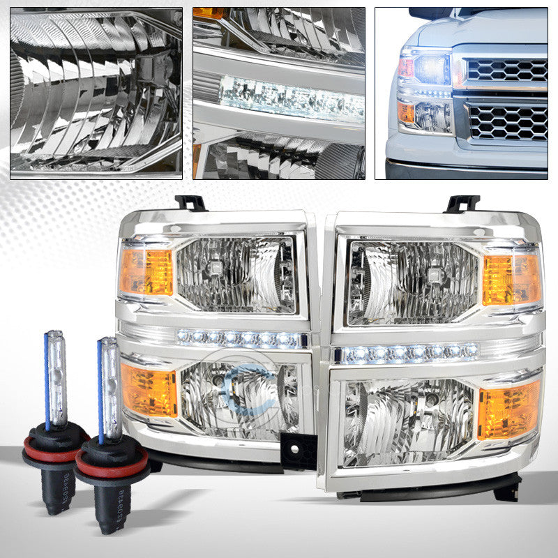 10000K HID XENON+CHROME DRL LED HEAD LIGHTS SIGNAL AMBER DY 14-15 SILVERADO 1500