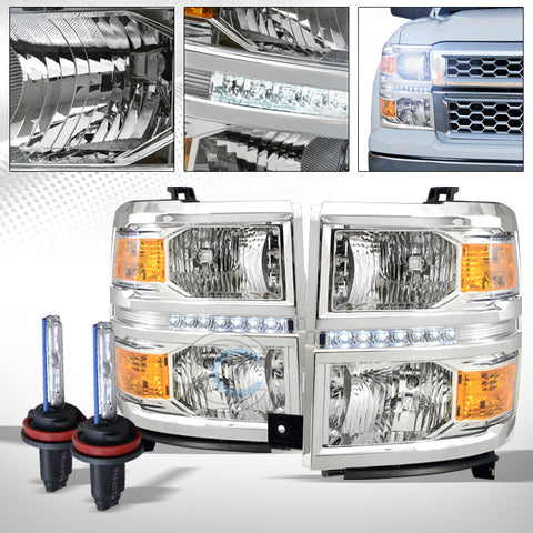 8000K HID XENON+CHROME DRL LED HEAD LIGHTS SIGNAL AMBER DY 14-15 SILVERADO 1500