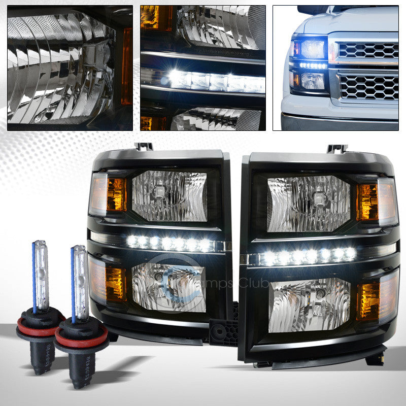 10000K HID XENON+BLACK DRL LED HEAD LIGHTS SIGNAL AMBER DY 14-15 SILVERADO 1500