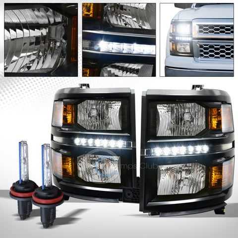 6000K HID XENON+BLACK LED HEAD LIGHTS SIGNAL AMBER DY 14-15 CHEVY SILVERADO 1500
