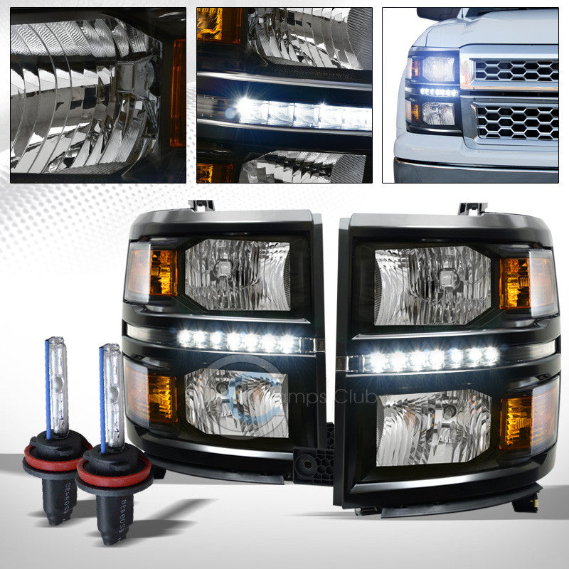 8000K HID XENON+BLACK LED HEAD LIGHTS SIGNAL AMBER DY 14-15 CHEVY SILVERADO 1500