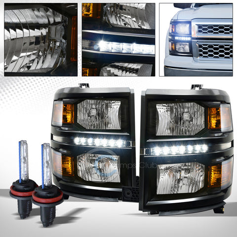 8000K HID XENON+BLACK LED HEAD LIGHTS SIGNAL AMBER DY 14-15 CHEVY SILVERADO 1500