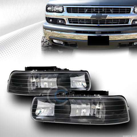 CRYSTAL BLK CLEAR HEAD LIGHTS LAMPS PAIR DY 99-02 SILVERADO/00-06 TAHOE SUBURBAN