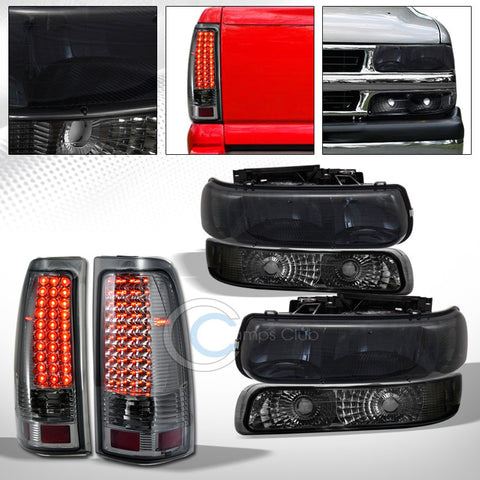 SMOKE HEAD LIGHT DY+BUMPER AMBER+LED TAIL BRAKE LAMP AW 6P 99-02 CHEVY SILVERADO