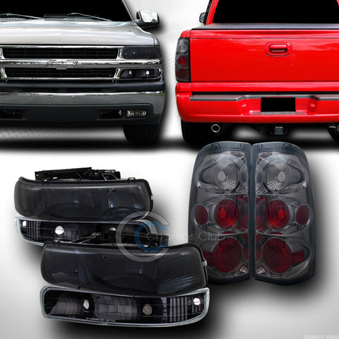 SMOKE HEAD LIGHTS+SIGNAL BUMPER BLACK YD+TAIL BRAKE LAMPS 99-02 CHEVY SILVERADO