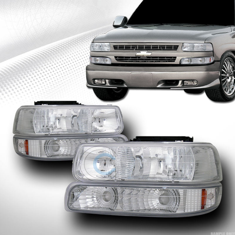 CHROME HEAD LIGHTS+BUMPER SIGNAL AMBER DY 99-02 SILVERADO/00-06 TAHOE SUBURBAN