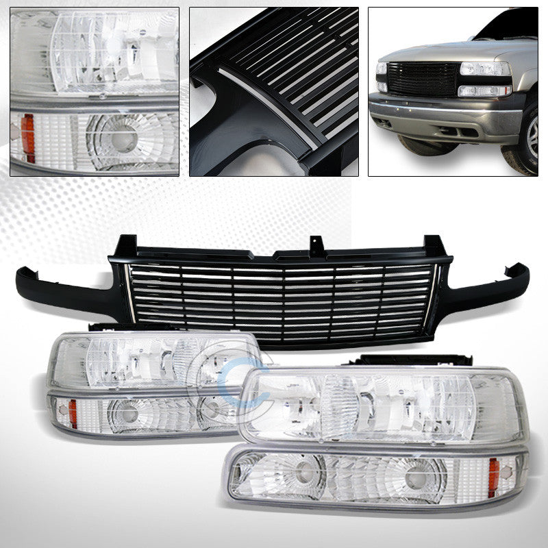 CHROME HEAD LIGHTS+BUMPER A DY+BLK HORIZONTAL GRILL GRILLE 99-06 SILVERADO/TAHOE