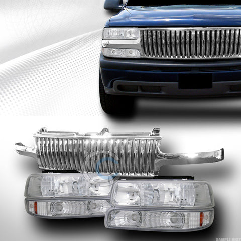 CHROME HEAD LIGHTS+BUMPER AMBER DY+VERTICAL GRILL 99-06 SILVERADO/SUBURBAN/TAHOE