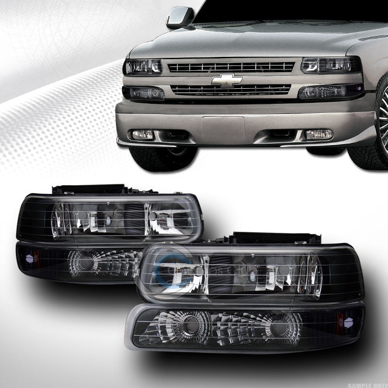 BLACK HEAD LIGHTS LAMPS+SIGNAL BUMPER AMBER 99-02 SILVERADO/00-06 TAHOE SUBURBAN