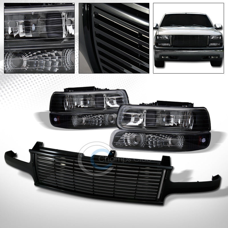 BLACK HEAD LIGHTS+SIGNAL BUMPER AMBER DY+HORIZONTAL GRILL GRILLE 99-06 SILVERADO