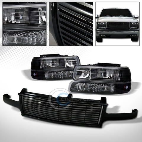 BLACK HEAD LIGHTS+SIGNAL BUMPER AMBER DY+HORIZONTAL GRILL GRILLE 99-06 SILVERADO