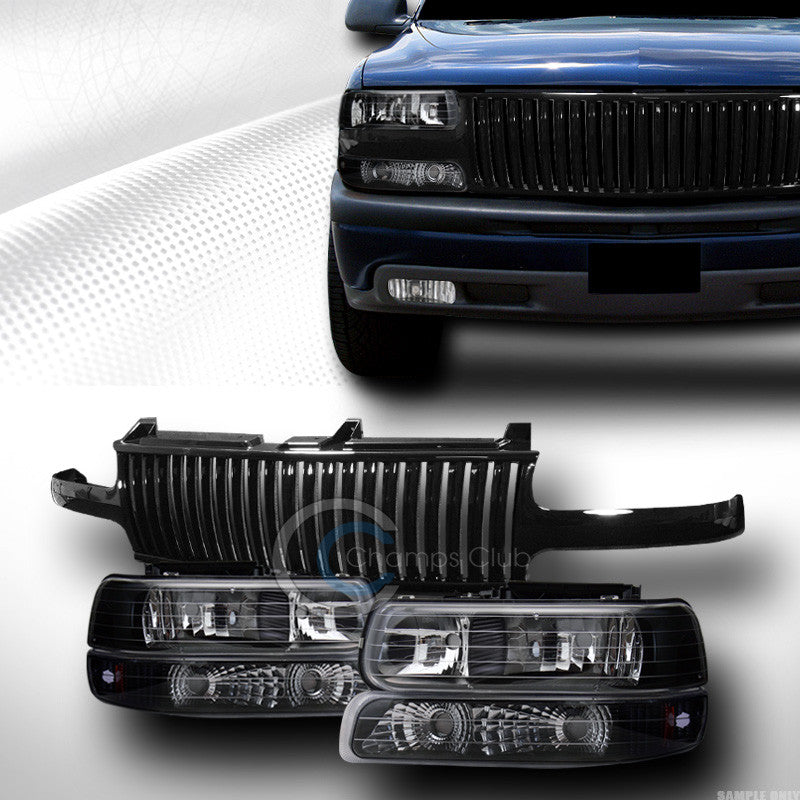 BLK HEADLIGHT SIGNAL AM+VERTICAL FRONT GRILL GRILLE 1999-2006 SILVERADO SUBURBAN