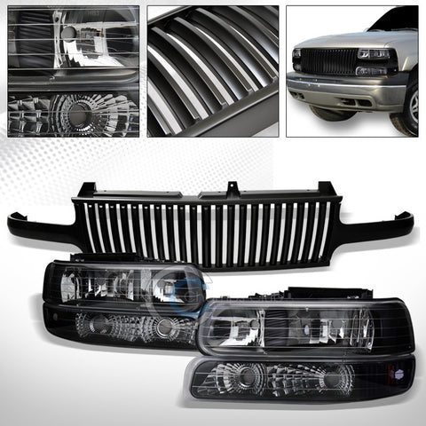 BLACK HEAD LIGHTS+BUMPER AM DY+MATTE VERTICAL GRILL GRILLE 99-06 SILVERADO/TAHOE