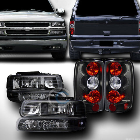 BLK HEAD LIGHTS+BUMPER AMBER DY+ALTEZZA BRAKE TAIL LAMPS JY 00-06 TAHOE SUBURBAN