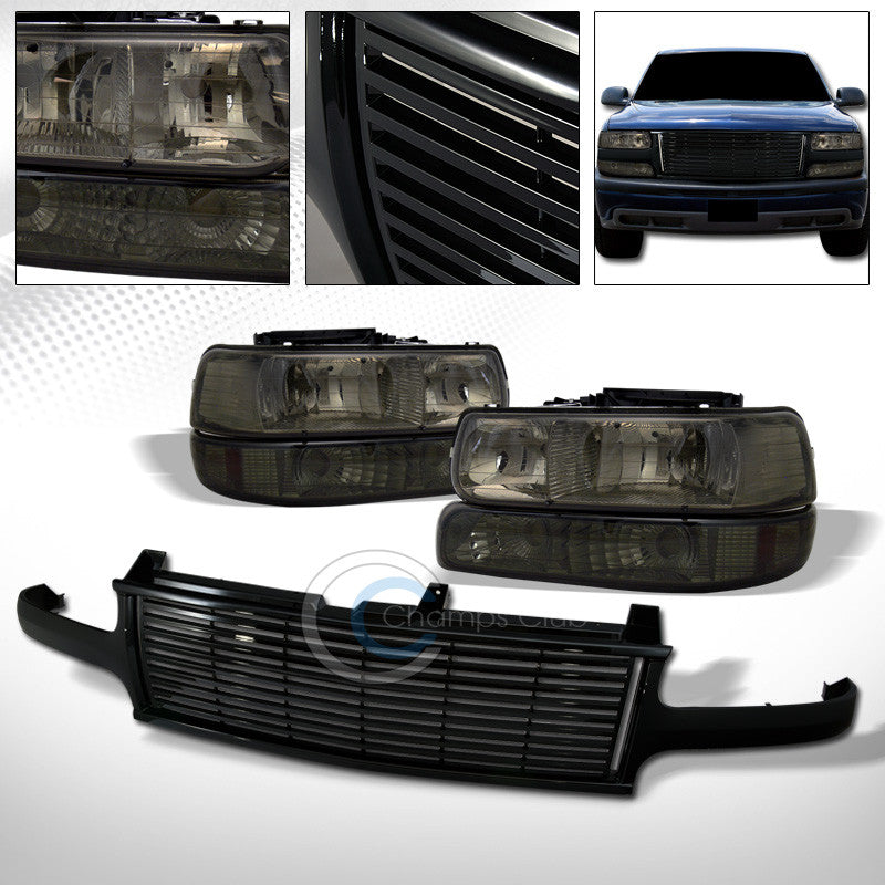 SMOKE HEAD LIGHTS+BUMPER AM DY+BLK HORIZONTAL GRILL GRILLE 99-06 CHEVY SILVERADO