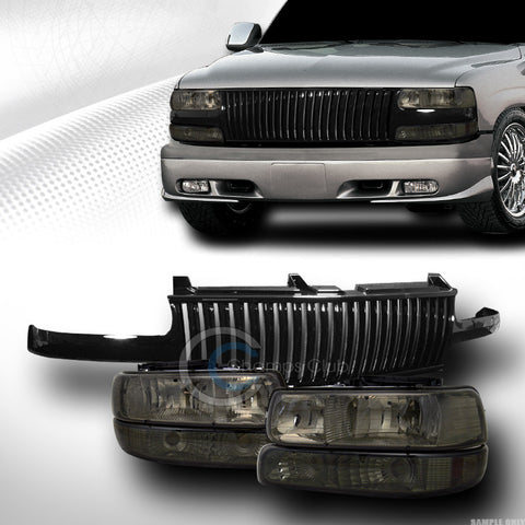 SMOKE HEAD LIGHTS+BUMPER AM DY+BLK VERTICAL GRILL 99-06 SILVERADO/SUBURBAN/TAHOE