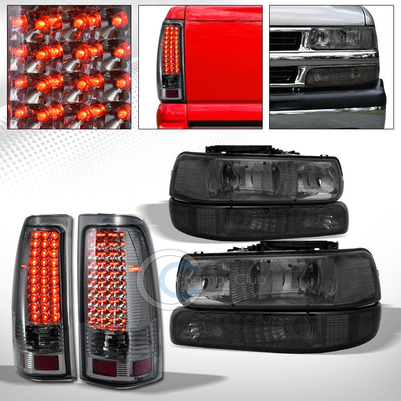 SMOKE HEAD LIGHTS+BUMPER AMBER DY+LED TAIL BRAKE LAMPS AW 99-02 CHEVY SILVERADO