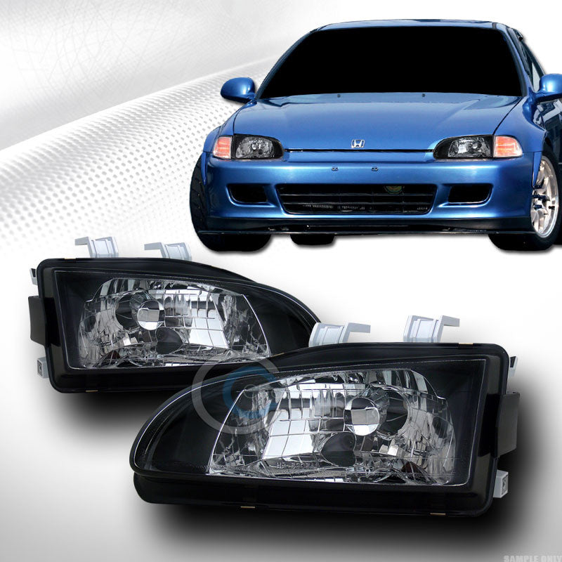 JDM CRYSTAL BLACK CLEAR HEAD LIGHTS LAMP LEFT+RIGHT PAIR K2 92-95 HONDA CIVIC EG