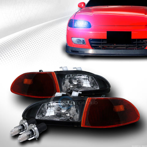 10000K HID BI-XENON BLK HEAD LIGHTS+SIGNAL CORNER SMOKE AM K2 92-95 CIVIC 4D/4DR