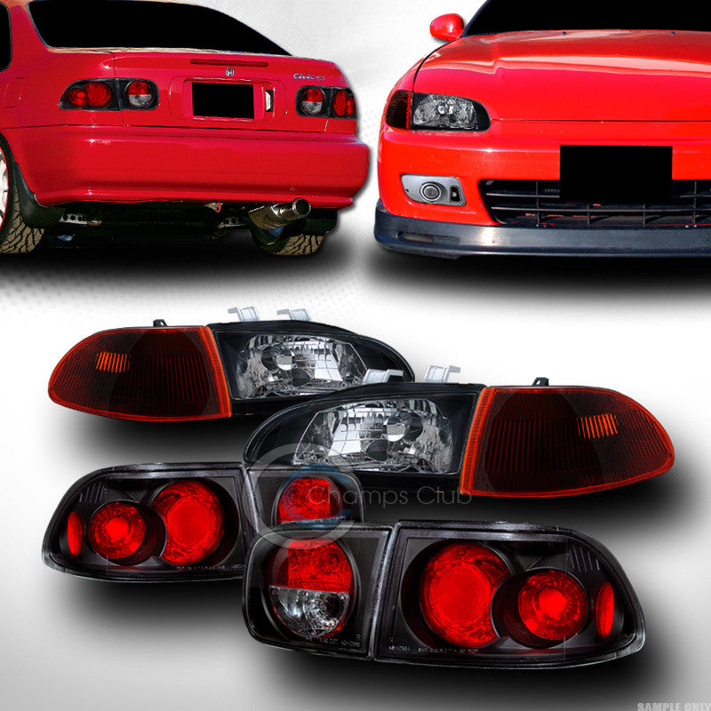 BLACK HEAD LIGHTS W/SIGNAL CORNER AMSM K2+TAIL BRAKE LAMPS KS 92-95 CIVIC 4D 4DR