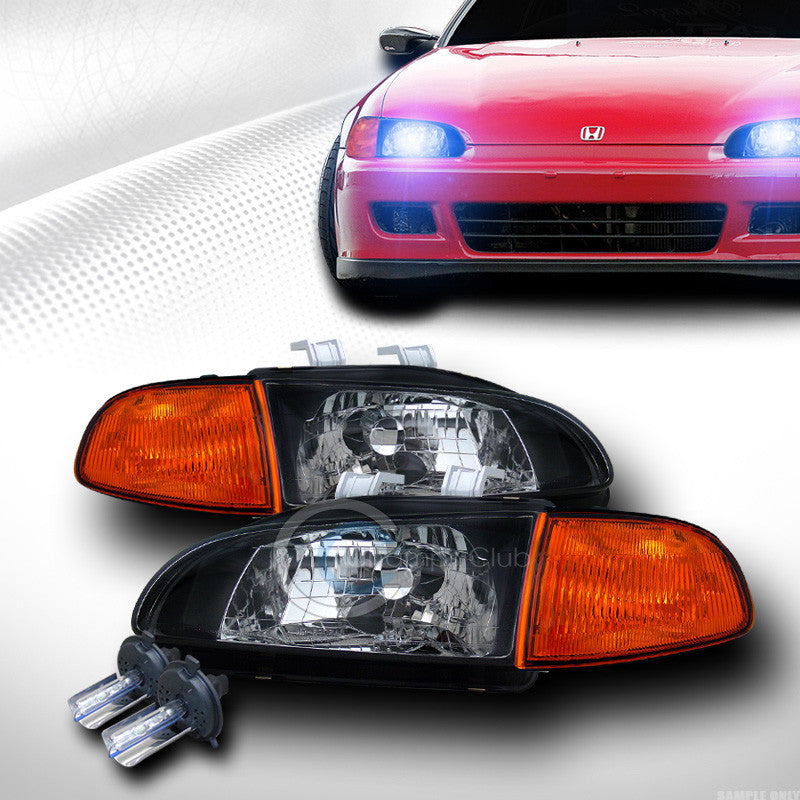 10000K HID XENON BLACK HEAD LIGHTS+SIGNAL CORNER LAMP AMBER YD 92-95 CIVIC 2D/3D