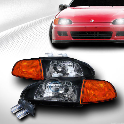 6000K HID XENON BLACK HEAD LIGHTS+SIGNAL CORNER LAMP AMBER YD 92-95 CIVIC 2D/3D