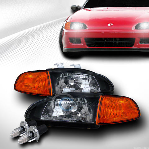 6000K HID BI-XENON JDM BLACK HEAD LIGHTS+SIGNAL CORNER AM YD 92-95 CIVIC 2DR/3DR