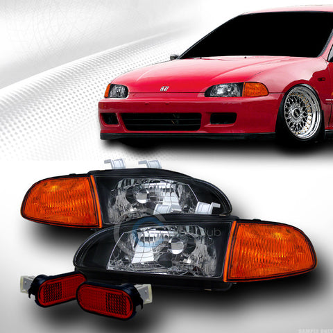 BLK HEAD LIGHTS+PARKING CORNER AMBER+SIDE MARKER FENDER SM F 92-95 CIVIC 2DR 3DR