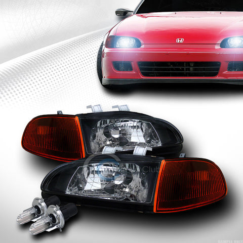 8000K HID BI-XENON BLACK HEAD LIGHTS W/CORNER SMOKE AMBER YD 92-95 CIVIC 2DR/3DR