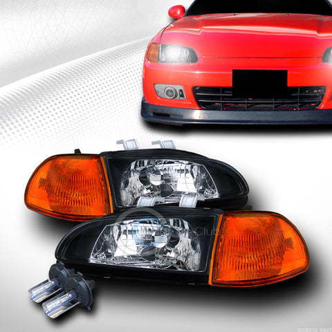 6000K HID XENON JDM BLACK HEAD LIGHTS+SIGNAL CORNER AMBER YD 92-95 CIVIC 4D/4DR