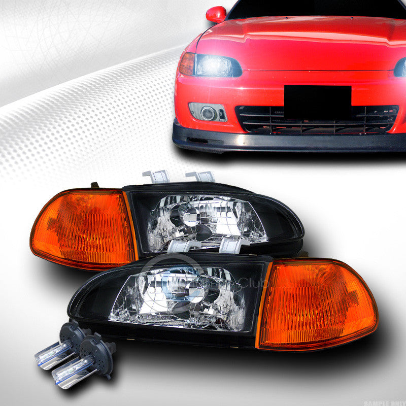 8000K HID XENON JDM BLACK HEAD LIGHTS+SIGNAL CORNER AMBER YD 92-95 CIVIC 4D/4DR