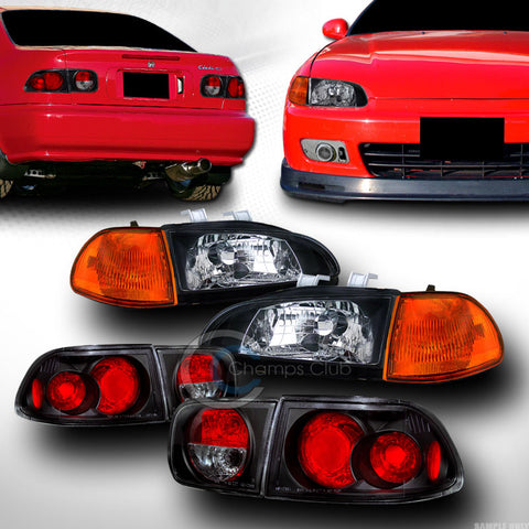 BLACK HEAD LIGHTS K2+CORNER AMBER YD W/ALTEZZA TAIL LAMPS KS 92-95 CIVIC 4D/4DR