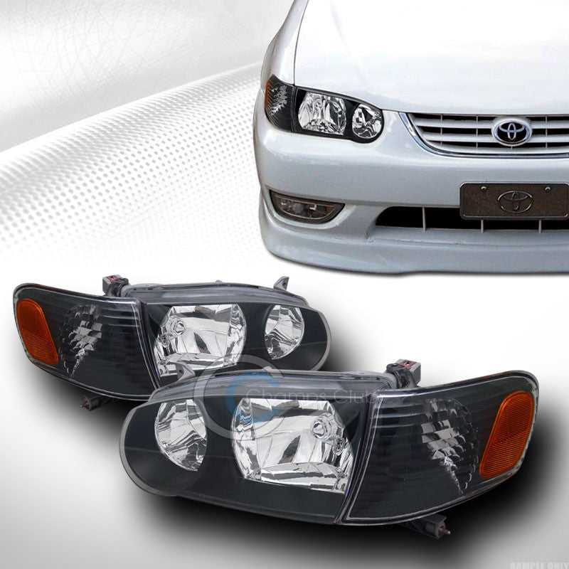 JDM CRYSTAL BLK CLEAR HEAD LIGHTS+CORNER SIGNAL AMBER 4P K2 01-02 TOYOTA COROLLA