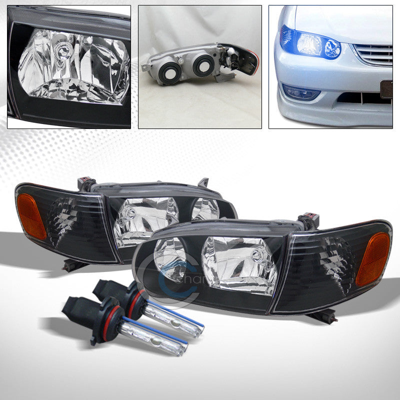 10000K HID XENON+BLACK HEAD LIGHTS CORNER SIGNAL LAMP AMBER 01-02 TOYOTA COROLLA
