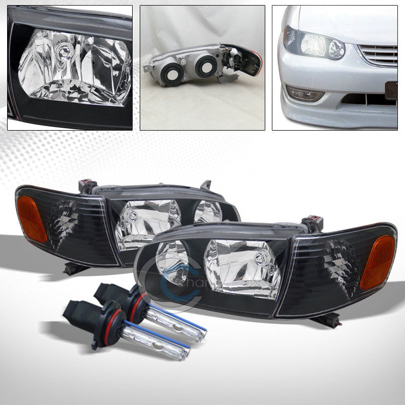 6000K HID XENON+BLACK HEAD LIGHTS CORNER SIGNAL LAMPS AMBER 01-02 TOYOTA COROLLA